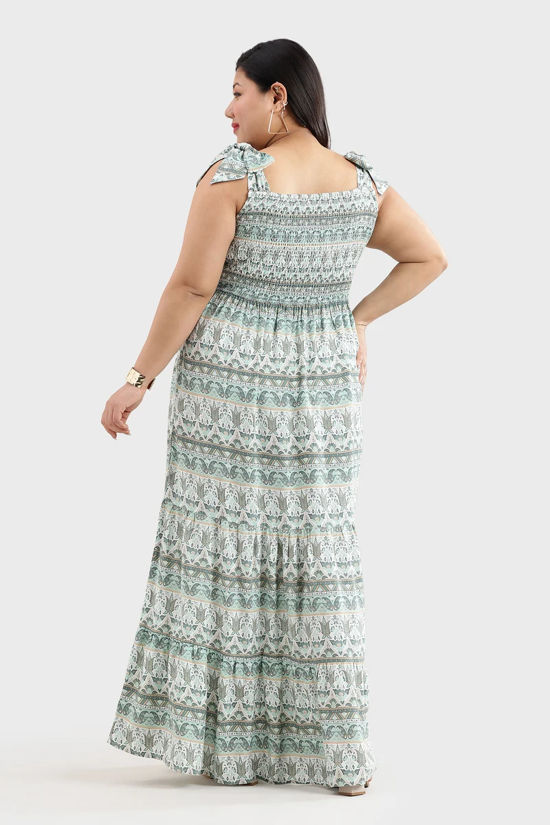 Canel|100% Viscose Printed Dress With Tie-Ups