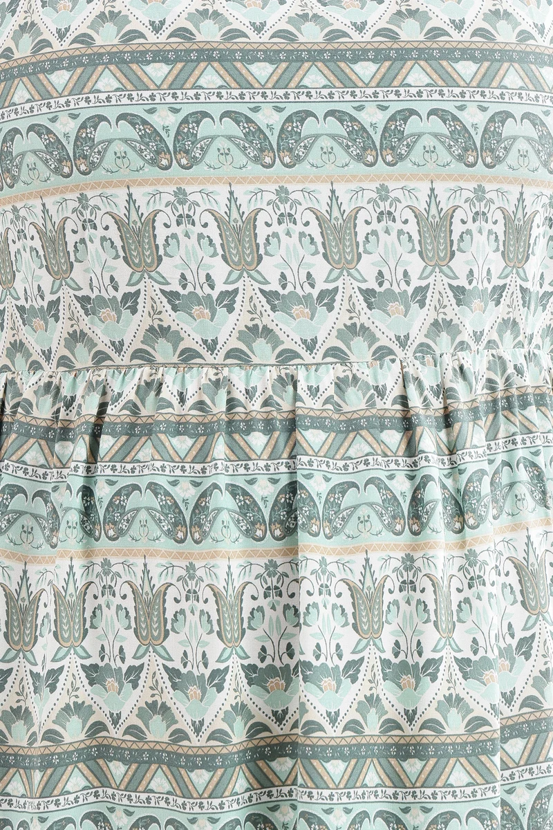 Canel|100% Viscose Printed Dress With Tie-Ups