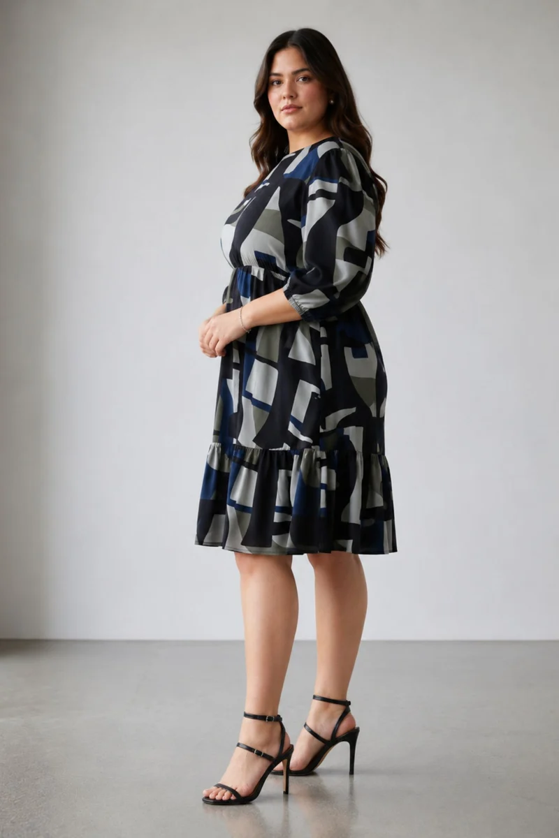 Elly|100% Viscose Abstract Printed Tiered Dress