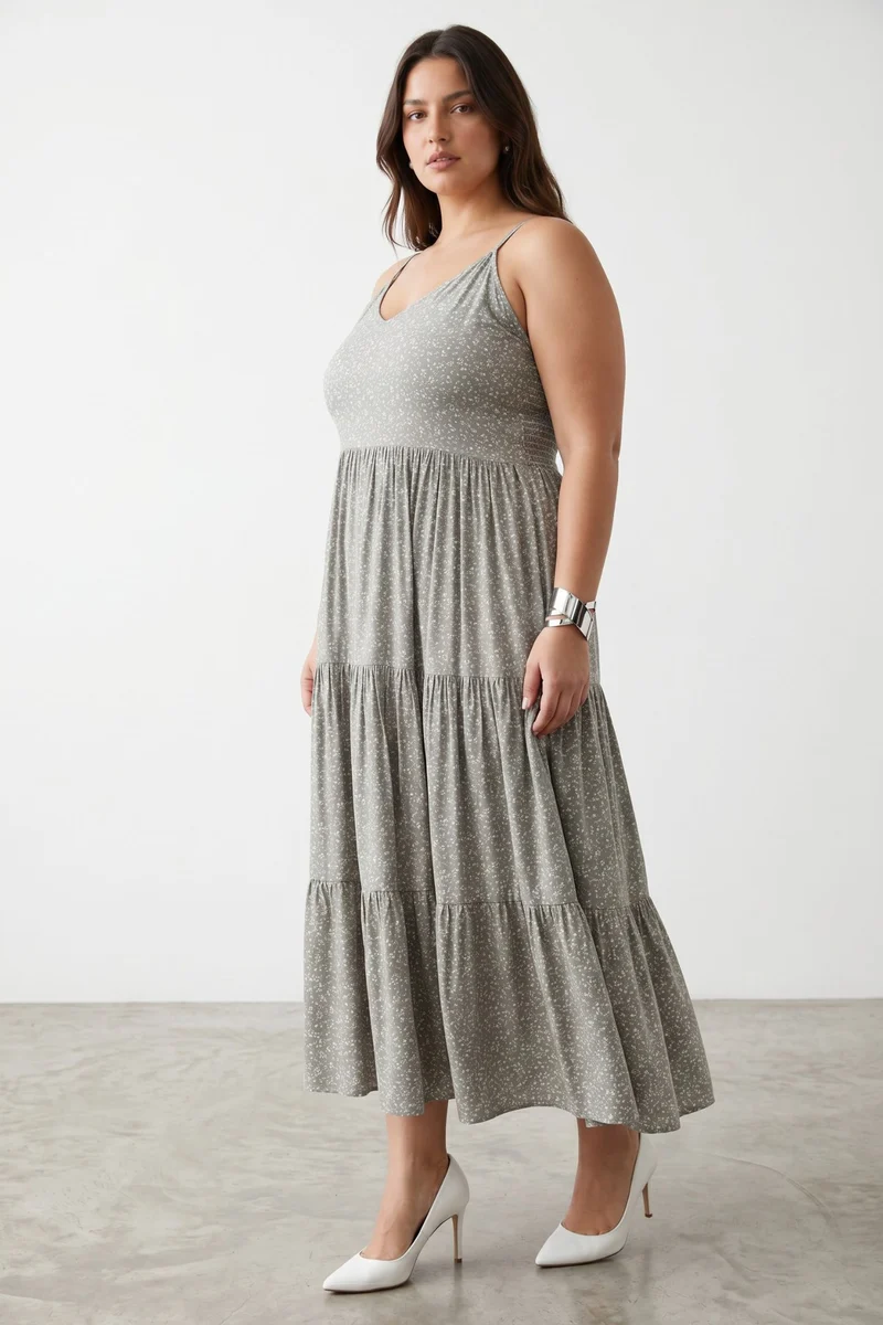 Vionne|100% Viscose Printed Strappy Maxi Dress