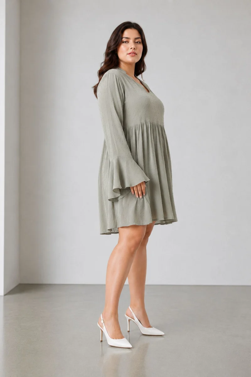Cavla|100% Viscose Mandarin Collar Mini Dress
