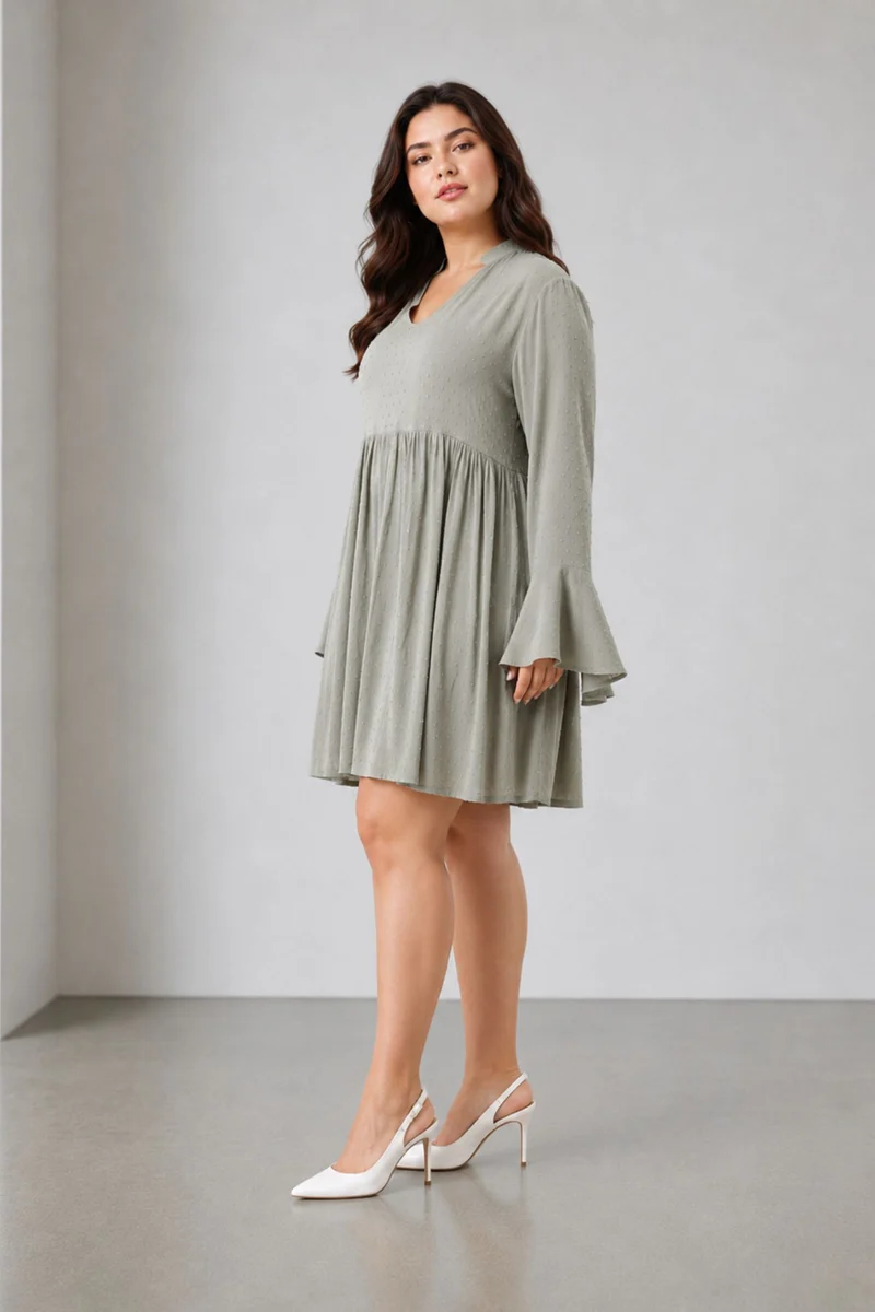 Cavla|100% Viscose Mandarin Collar Mini Dress
