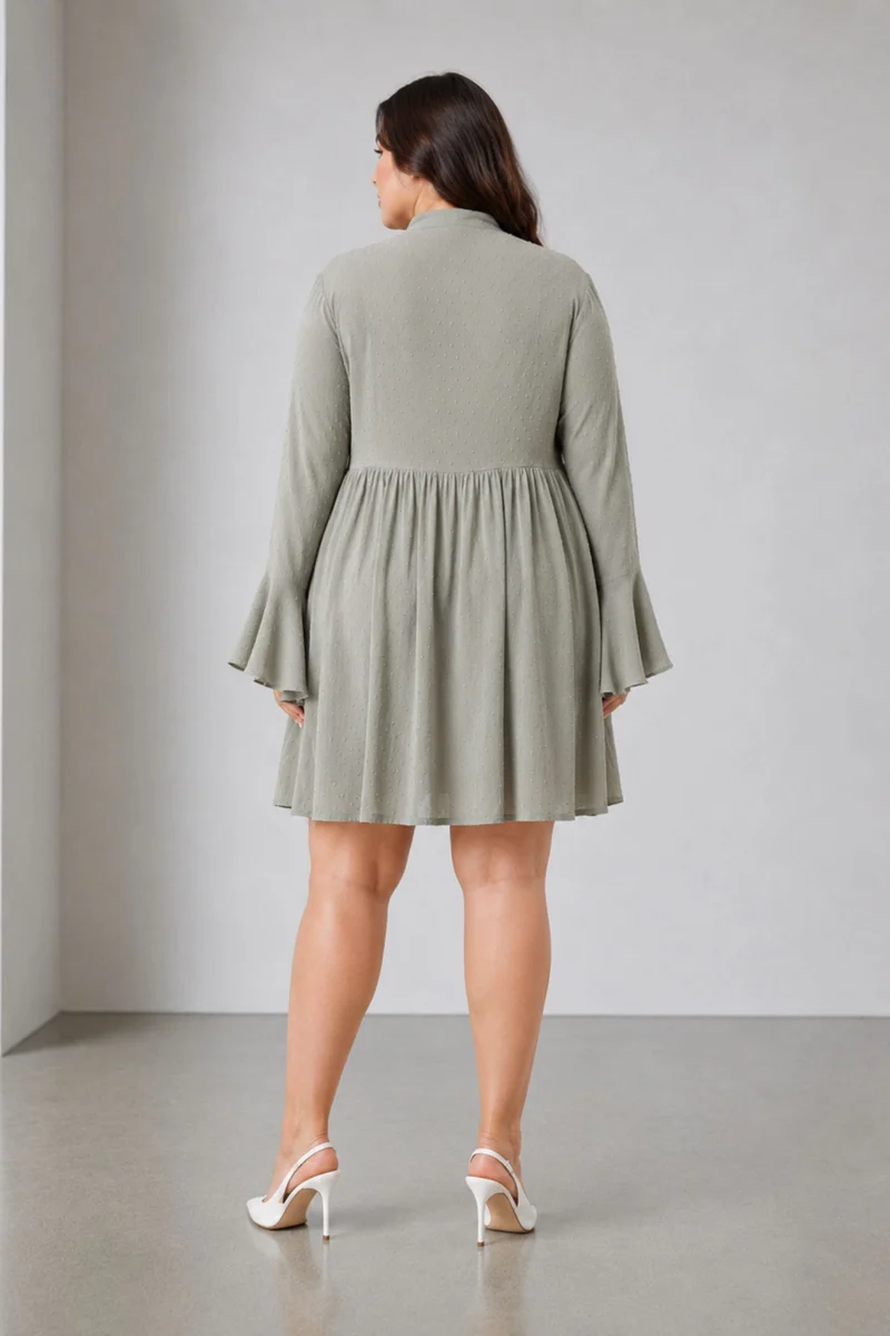 Cavla|100% Viscose Mandarin Collar Mini Dress