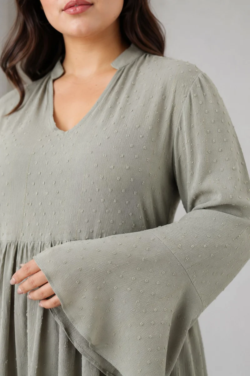 Cavla|100% Viscose Mandarin Collar Mini Dress