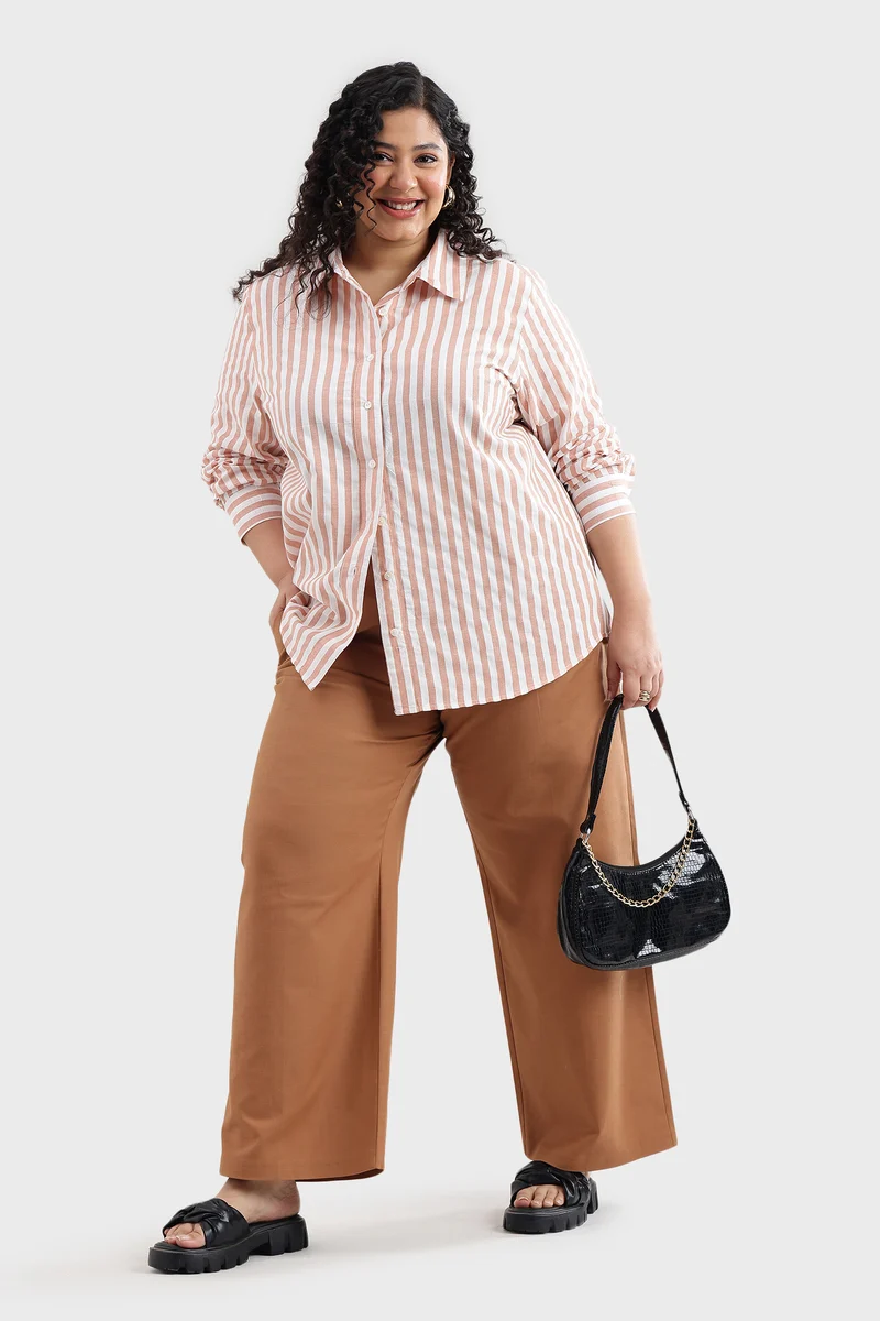 Casis|100% Cotton Orange & White Striped Shirt