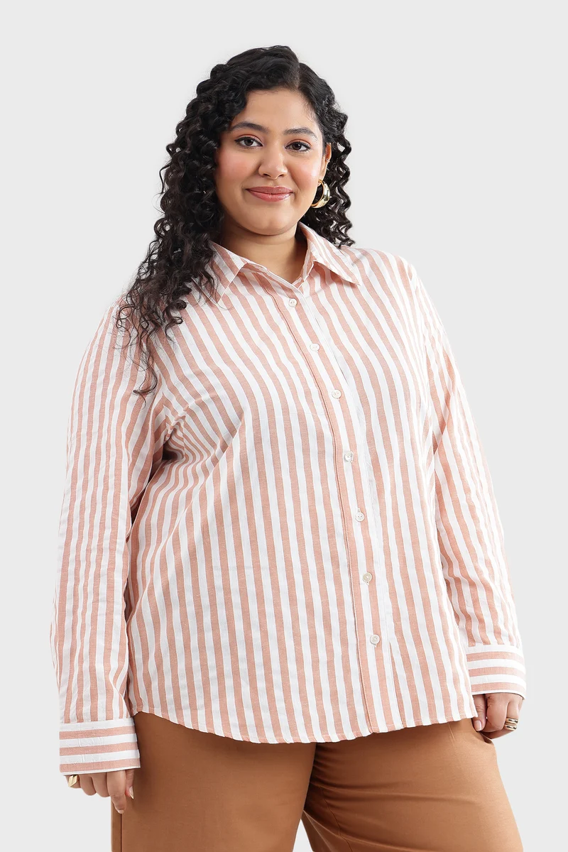 Casis|100% Cotton Orange & White Striped Shirt