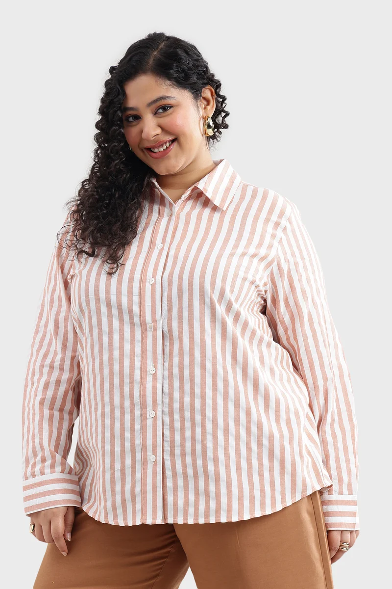 Casis|100% Cotton Orange & White Striped Shirt