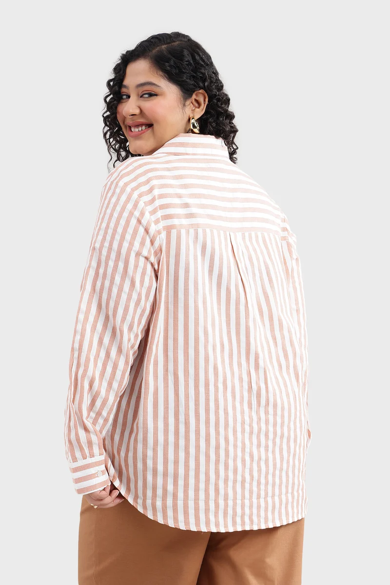 Casis|100% Cotton Orange & White Striped Shirt