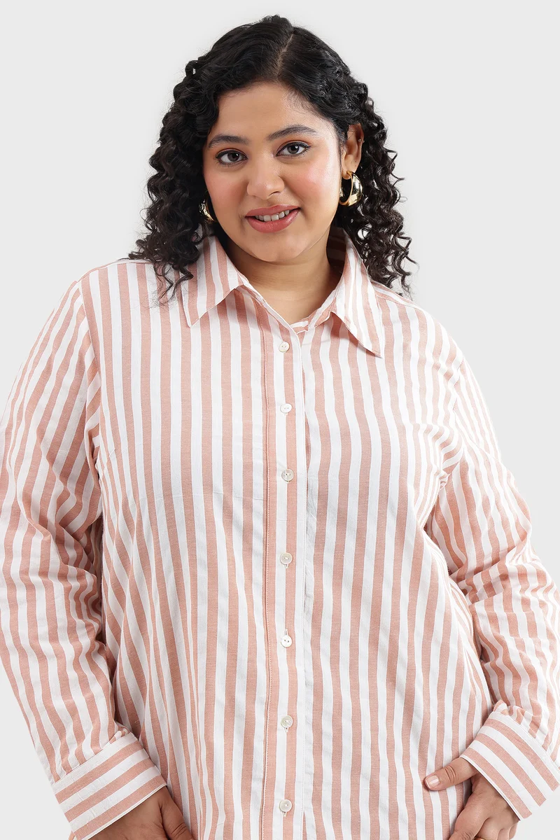 Casis|100% Cotton Orange & White Striped Shirt
