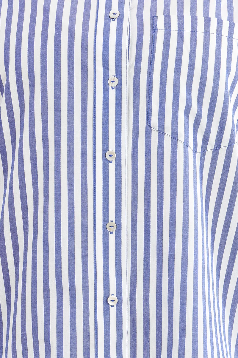 Carie|100% Cotton White Collar Stripe Shirt