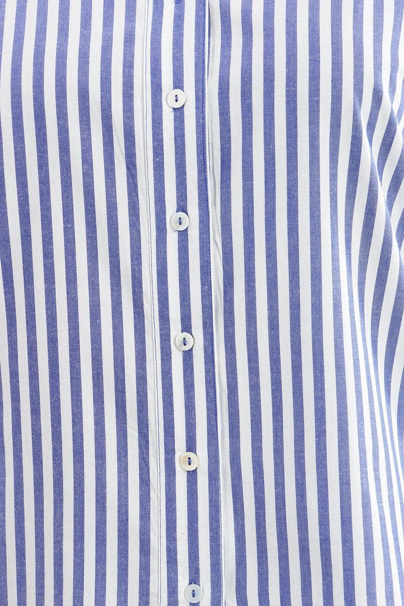 Casah|100% Cotton Blue & White Striped Shirt