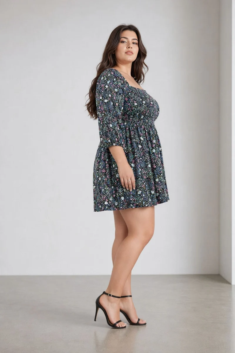Cany|100% Viscose Printed Smocked Mini Dress