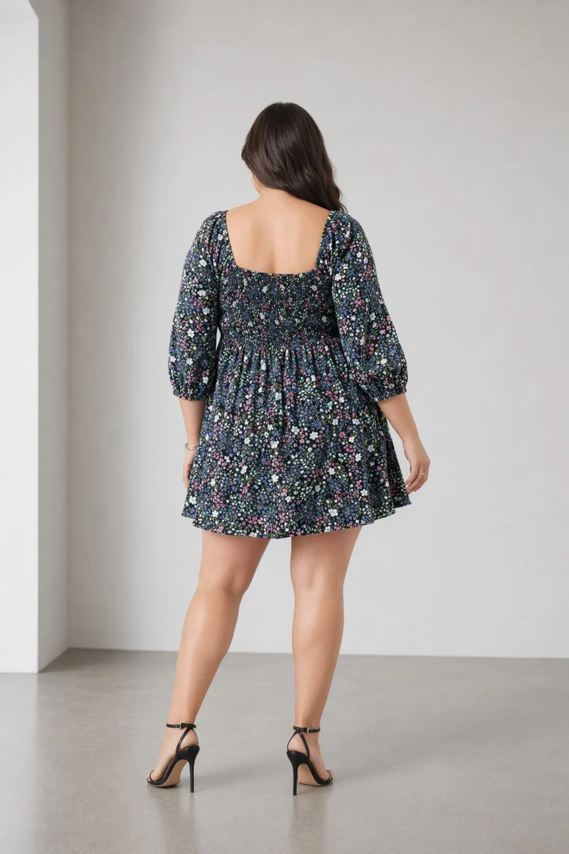 Cany|100% Viscose Printed Smocked Mini Dress