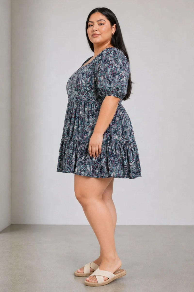 Elmia|100% Viscose Printed Smocked Mini Dress