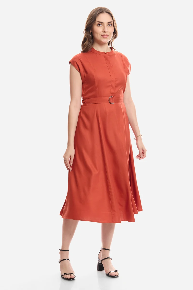 Dalya|100% Viscose Mandarin Collar Shirt Dress