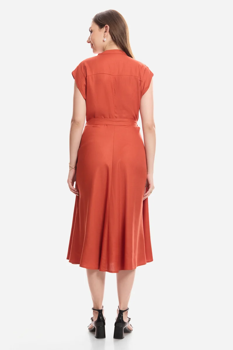 Dalya|100% Viscose Mandarin Collar Shirt Dress