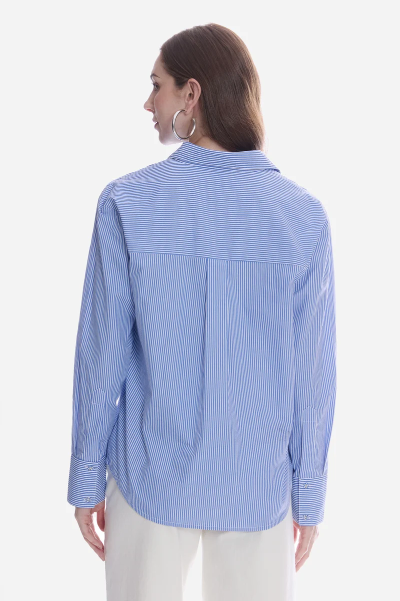 Emila|100% Cotton Blue & White Pin Striped Shirt