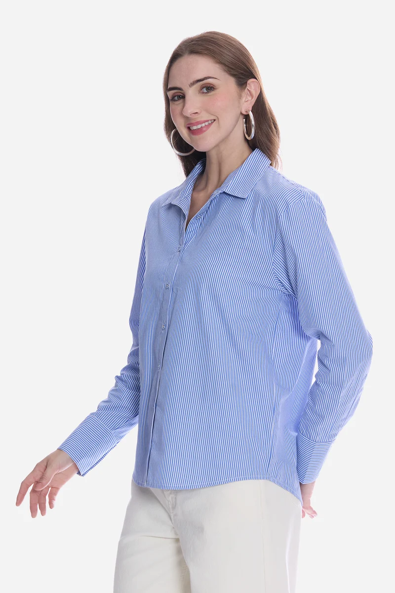 Emila|100% Cotton Blue & White Pin Striped Shirt