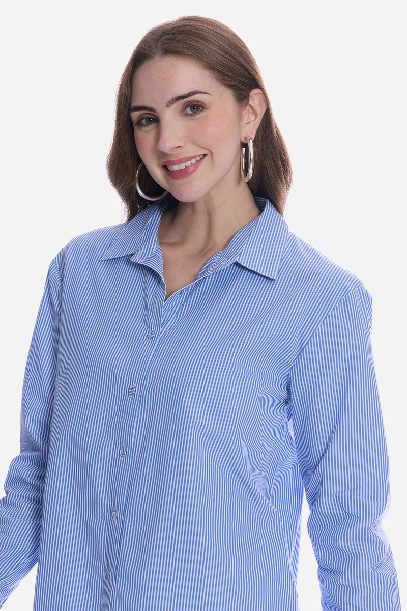 Emila|100% Cotton Blue & White Pin Striped Shirt