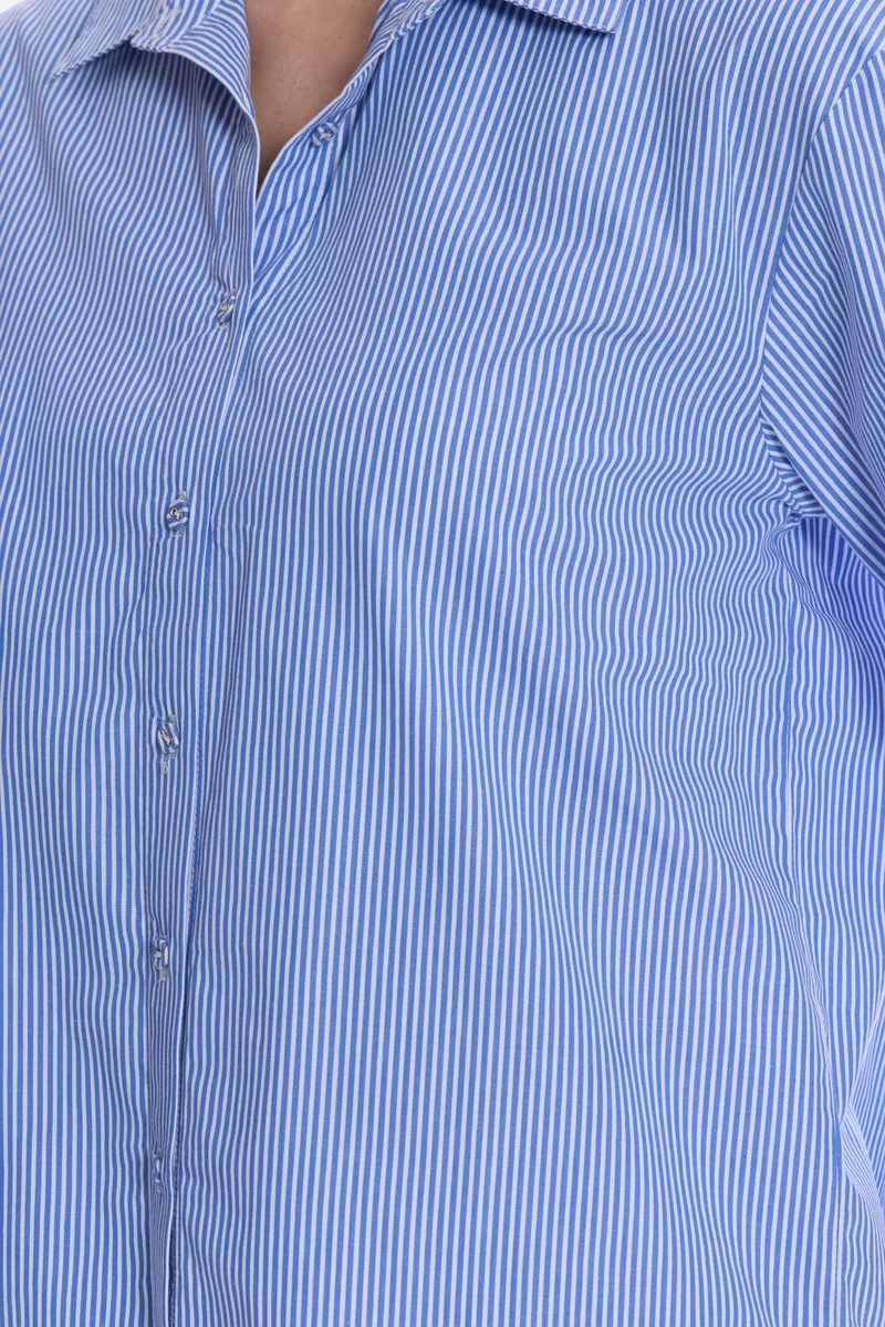 Emila|100% Cotton Blue & White Pin Striped Shirt