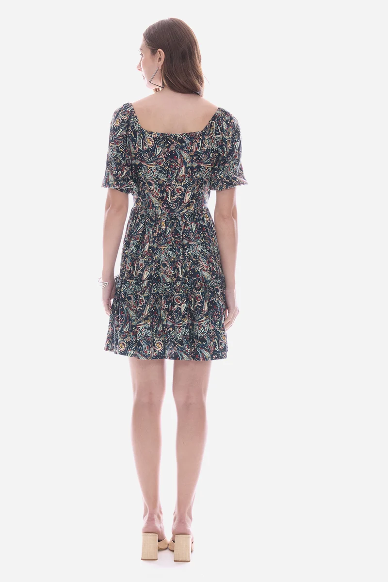 Emiia|100% Viscose Printed Smocked Mini Dress