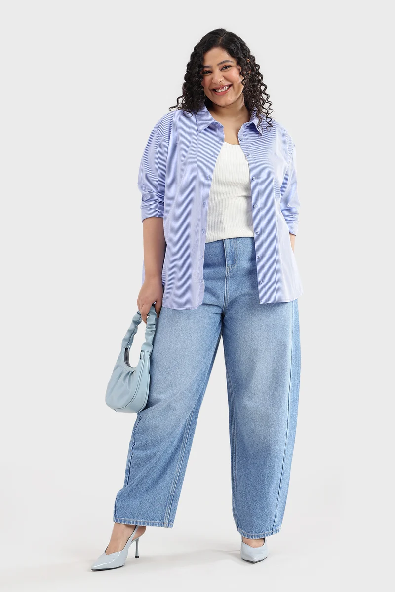 Elna|100% Cotton Blue & White Pin Striped Shirt