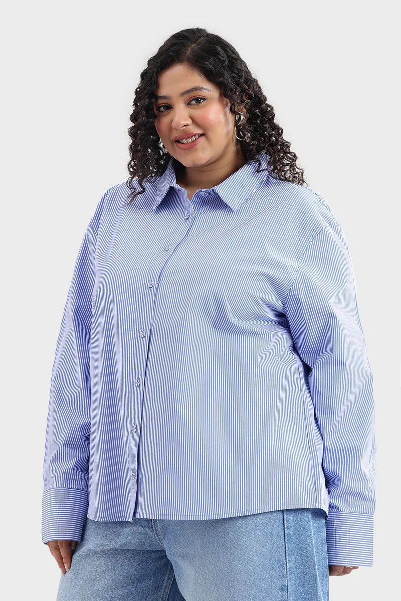 Elna|100% Cotton Blue & White Pin Striped Shirt