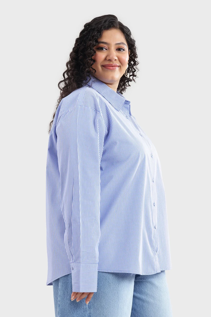 Elna|100% Cotton Blue & White Pin Striped Shirt