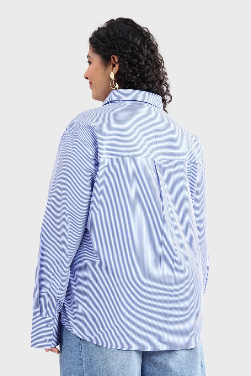 Elna|100% Cotton Blue & White Pin Striped Shirt