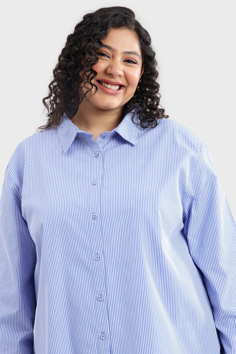 Elna|100% Cotton Blue & White Pin Striped Shirt