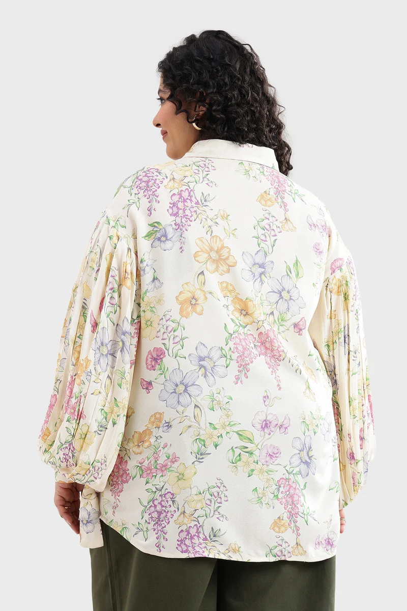 Cadah|Viscose Moss Printed Shirt With Cuff Tie-Up