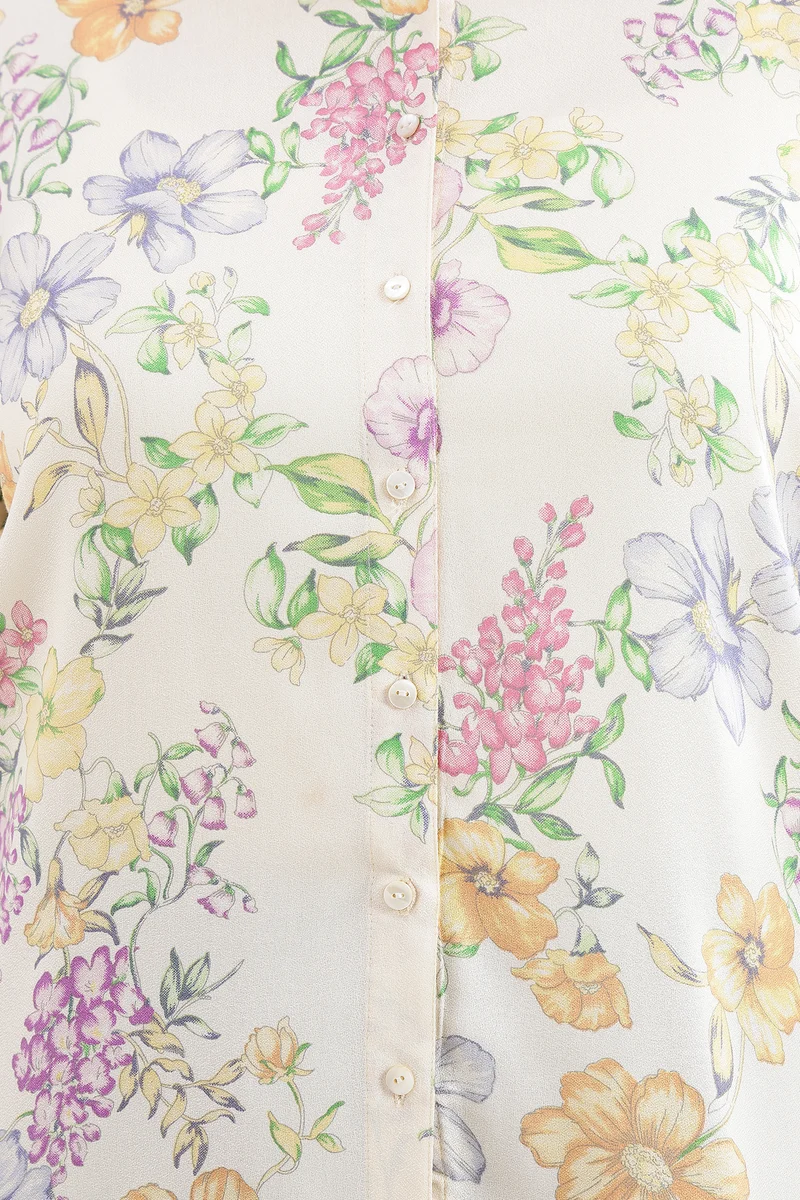 Cadah|Viscose Moss Printed Shirt With Cuff Tie-Up