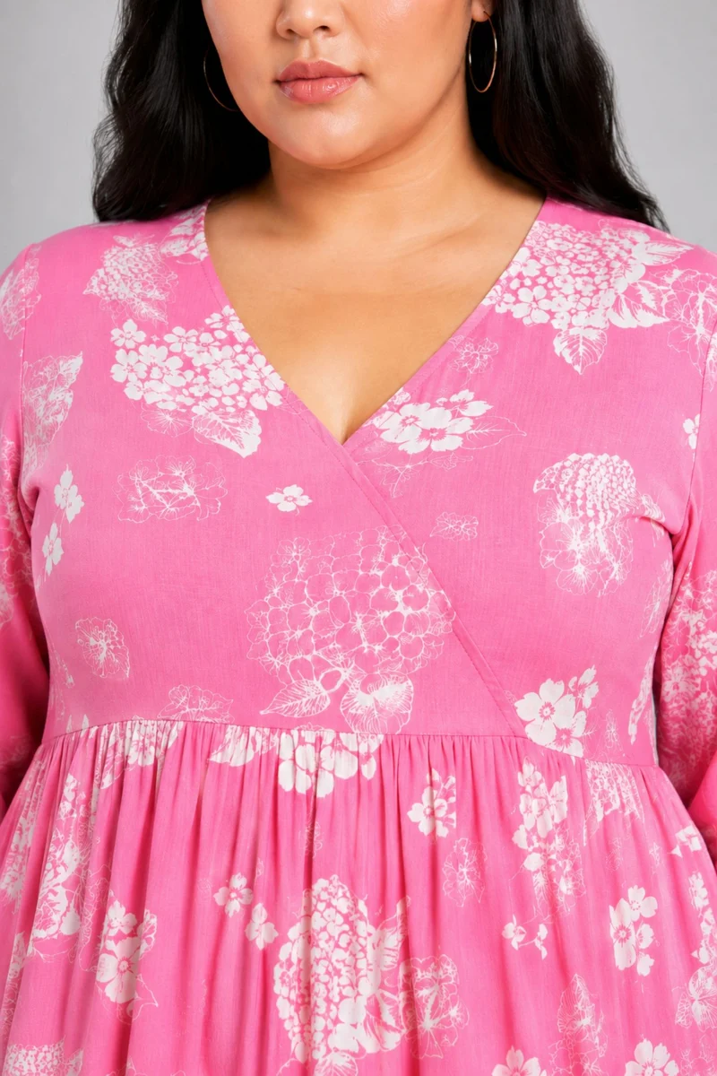 Bevel|100% Viscose Printed V-Neck Midi Dress