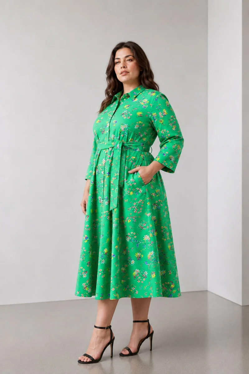 Elois|100% Cotton Shirt Dress With Fabric Tie Up