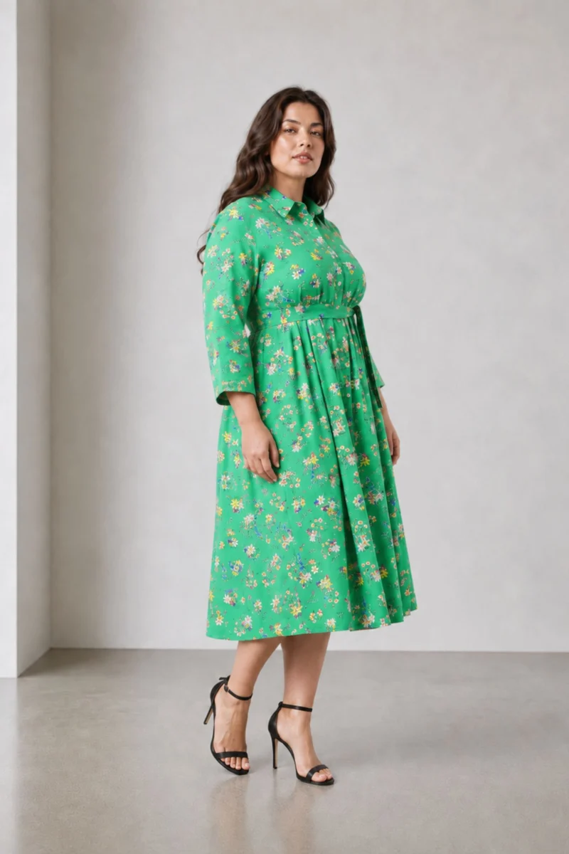 Elois|100% Cotton Shirt Dress With Fabric Tie Up