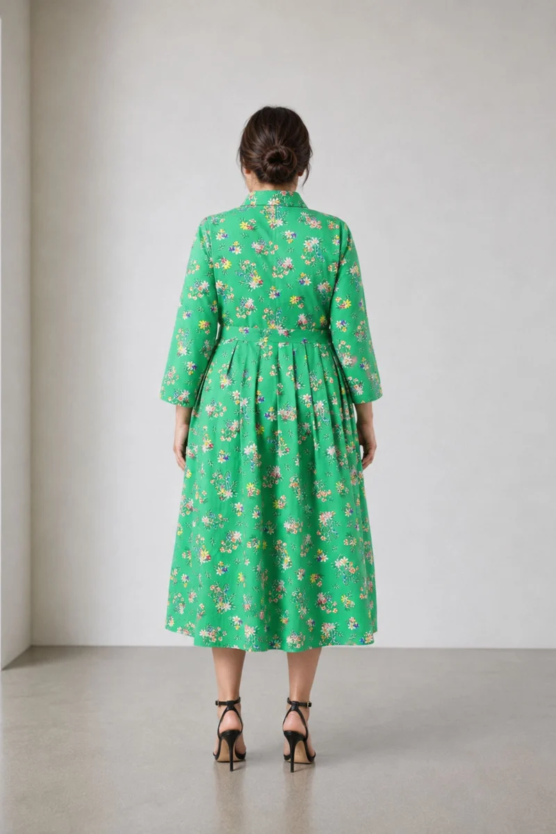 Elois|100% Cotton Shirt Dress With Fabric Tie Up