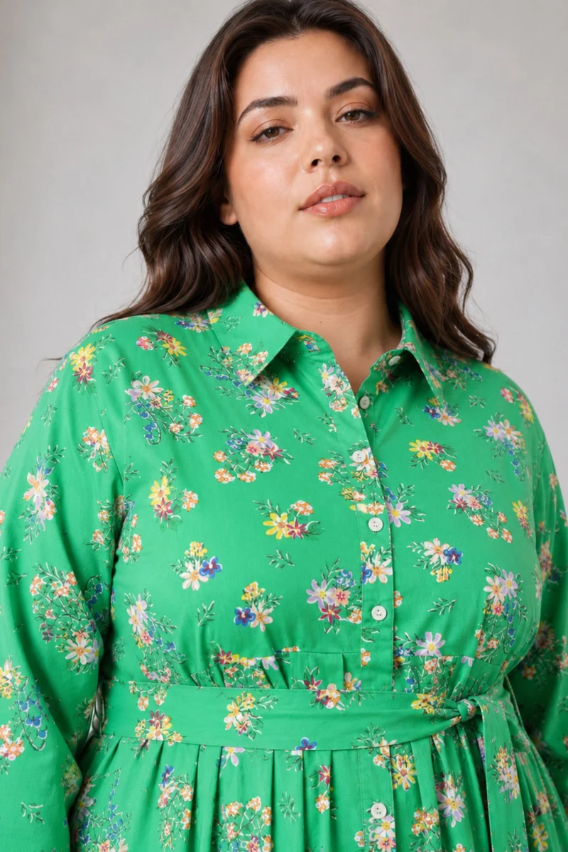 Elois|100% Cotton Shirt Dress With Fabric Tie Up