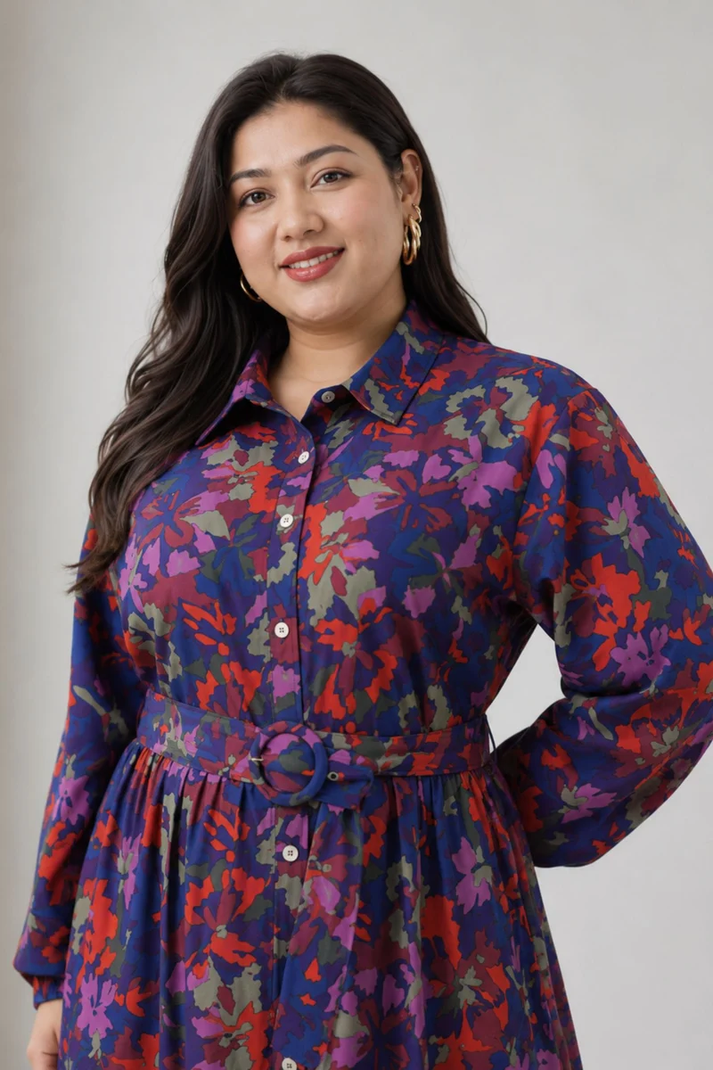 Cana|100% Cotton Printed Shirt Dress With Belt