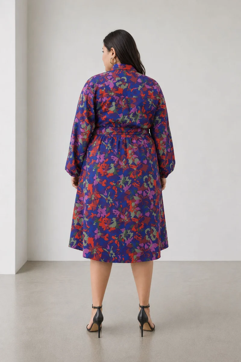 Cana|100% Cotton Printed Shirt Dress With Belt