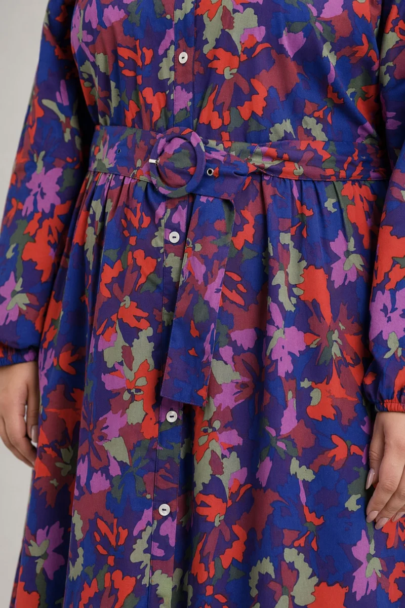 Cana|100% Cotton Printed Shirt Dress With Belt