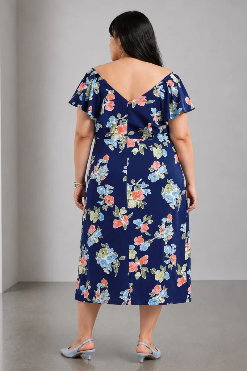 Eloel|100% Viscose Printed Midi Dress With Slit