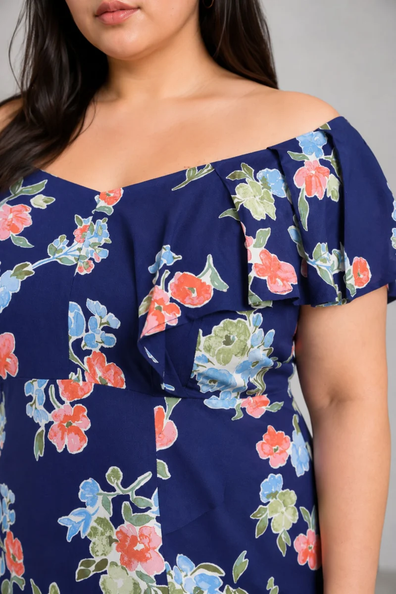 Eloel|100% Viscose Printed Midi Dress With Slit