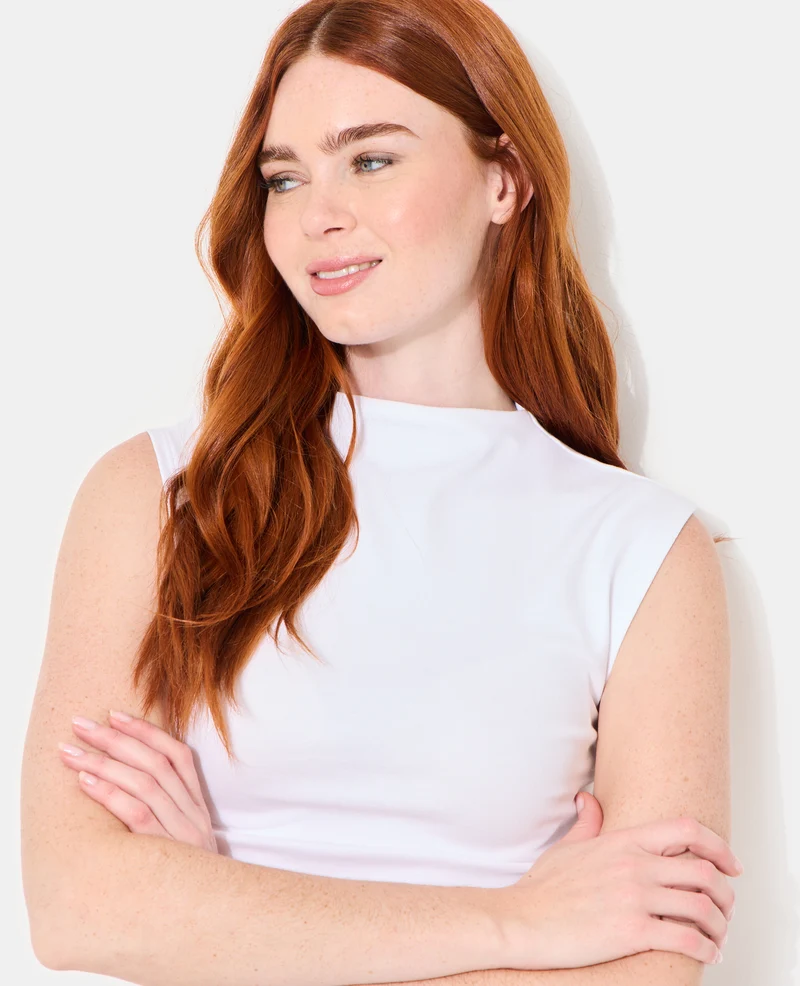 T-shirt sans manches avec col montant et fronces