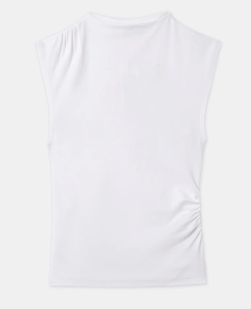 T-shirt sans manches avec col montant et fronces