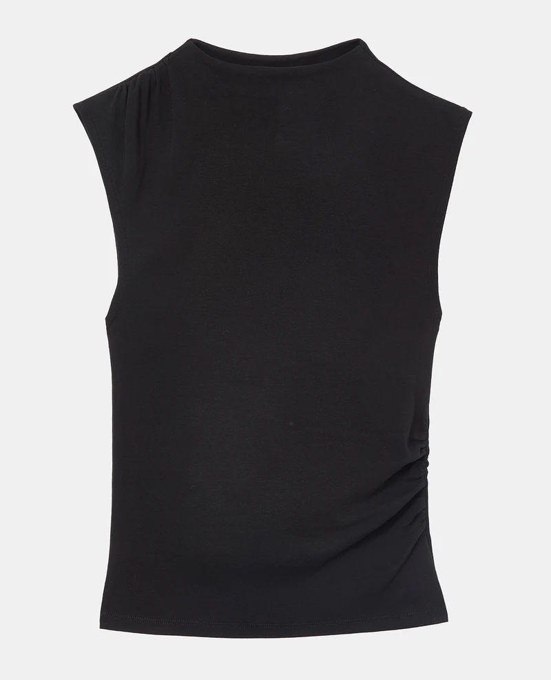 T-shirt sans manches avec col montant et fronces