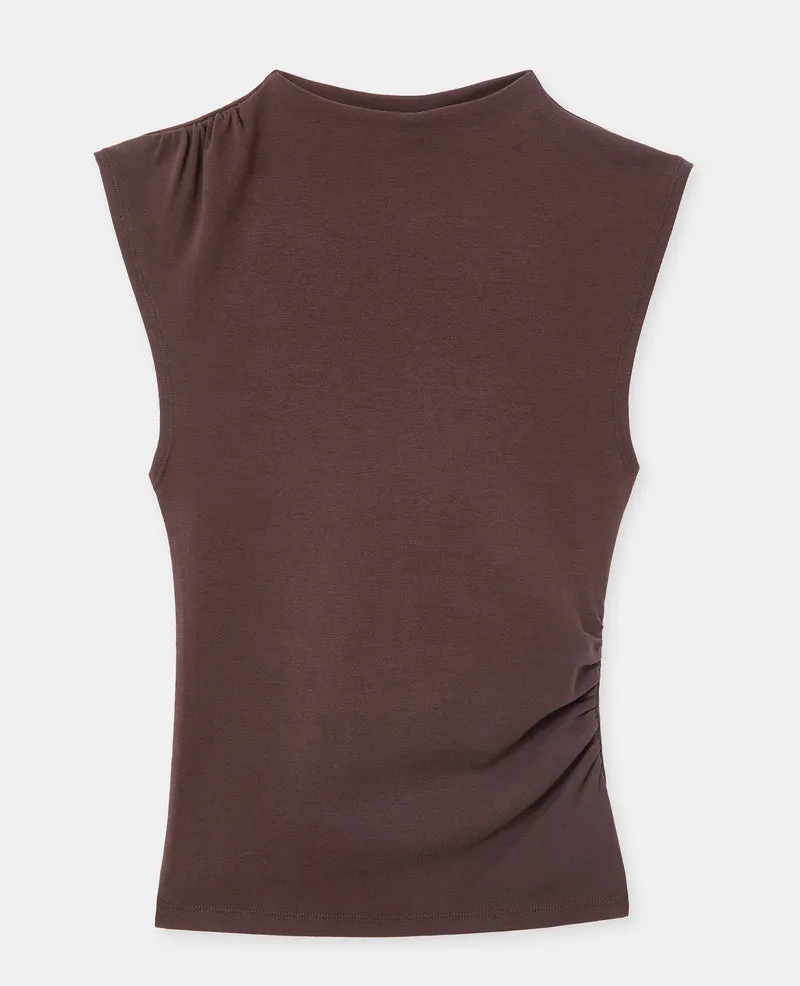 T-shirt sans manches avec col montant et fronces