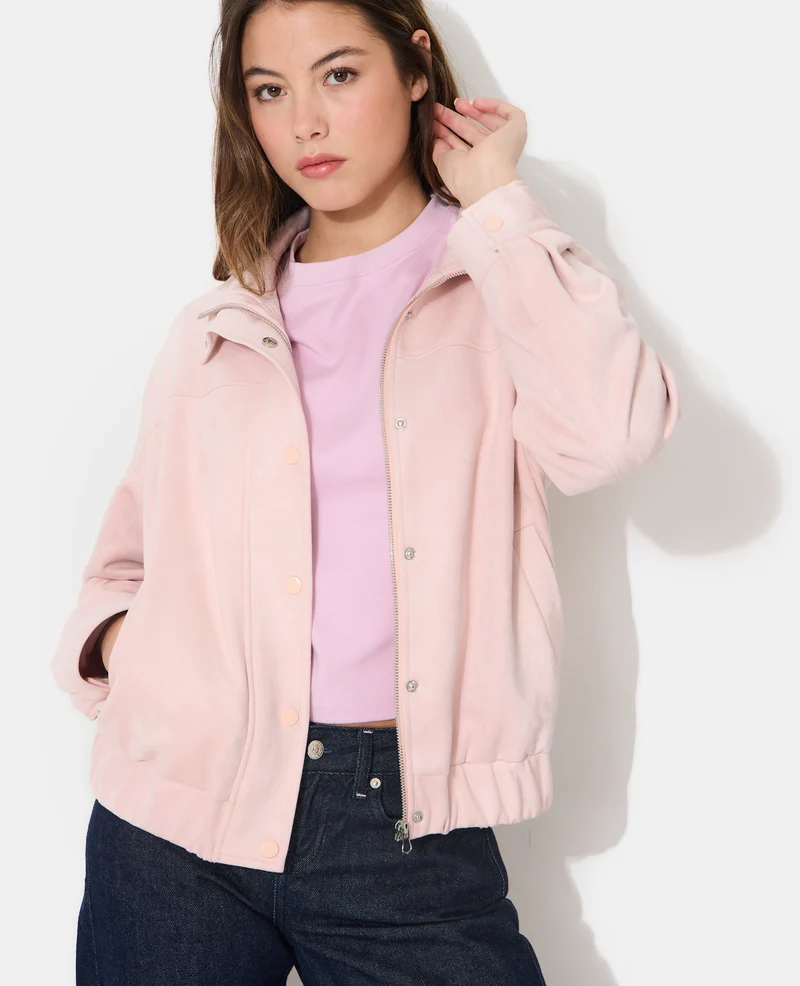 Veste en suédine col montant