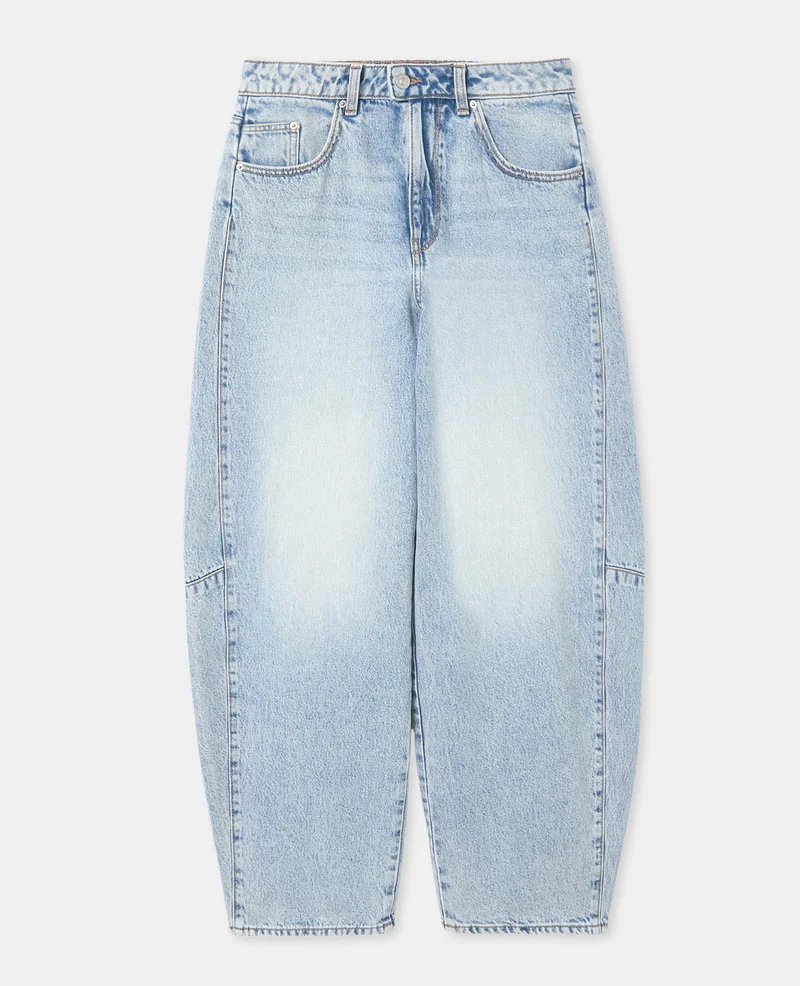 Jean barrel taille haute avec jeux de coutures