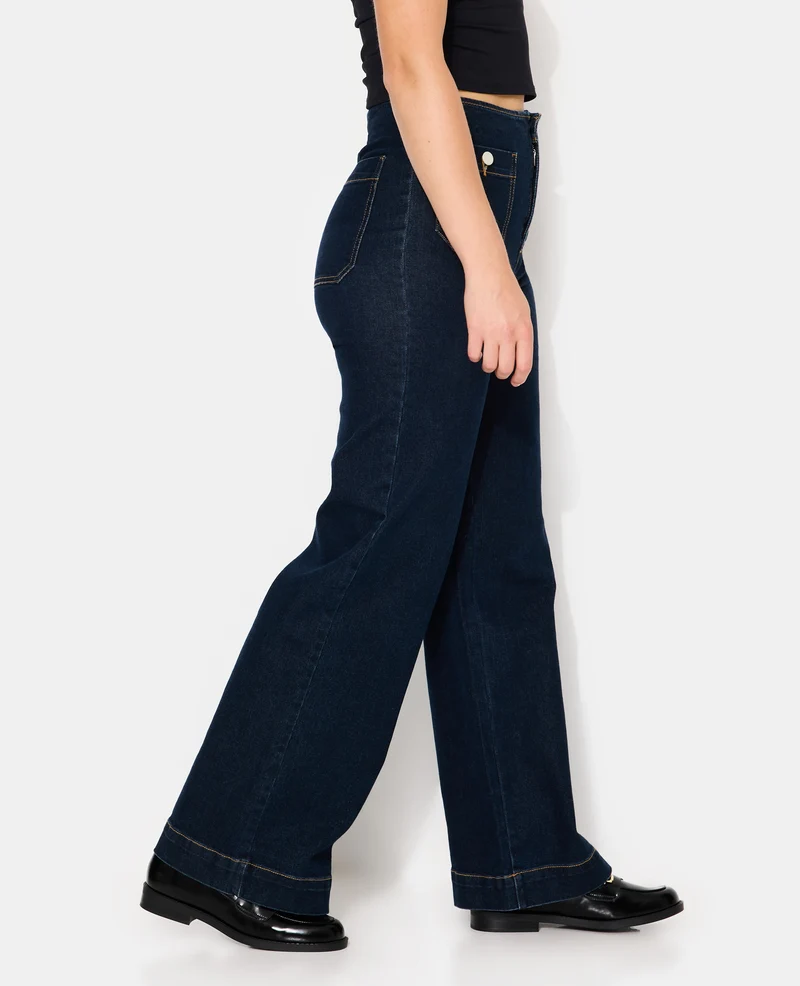 Jean wide taille haute avec poches devant