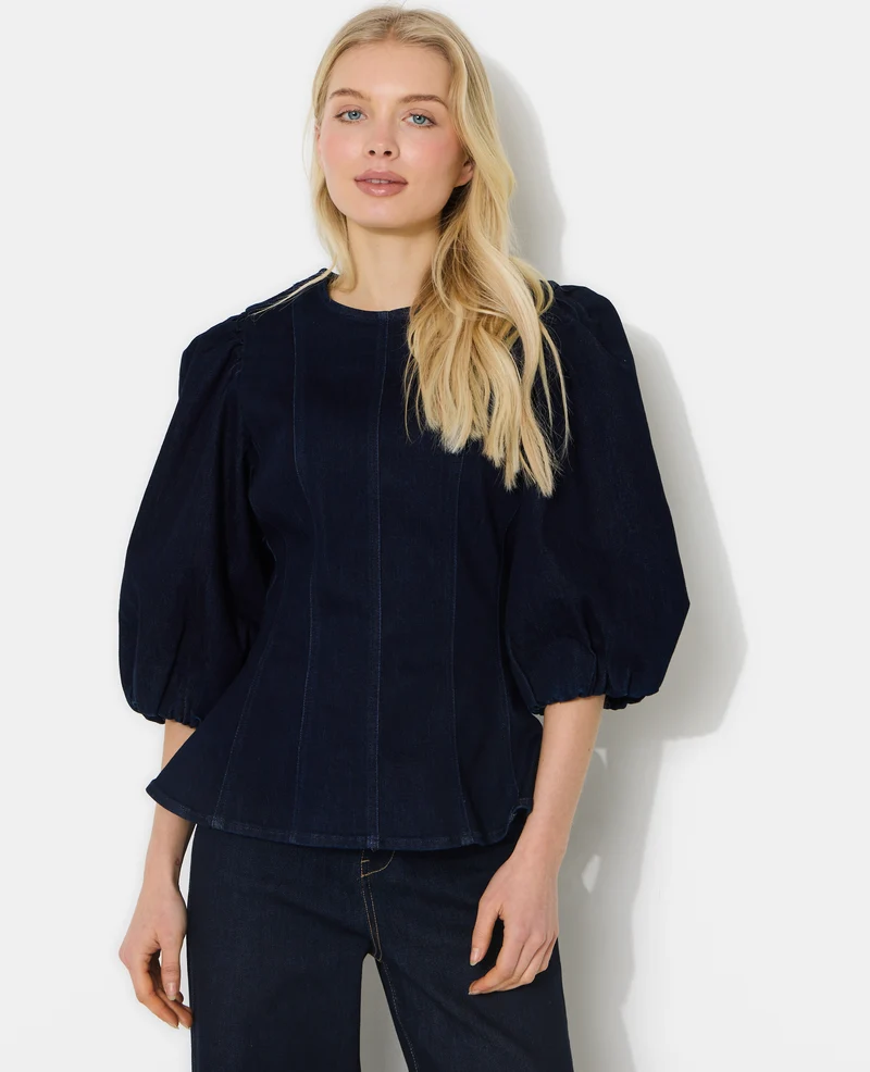 Top en jean stretch avec manches ballons